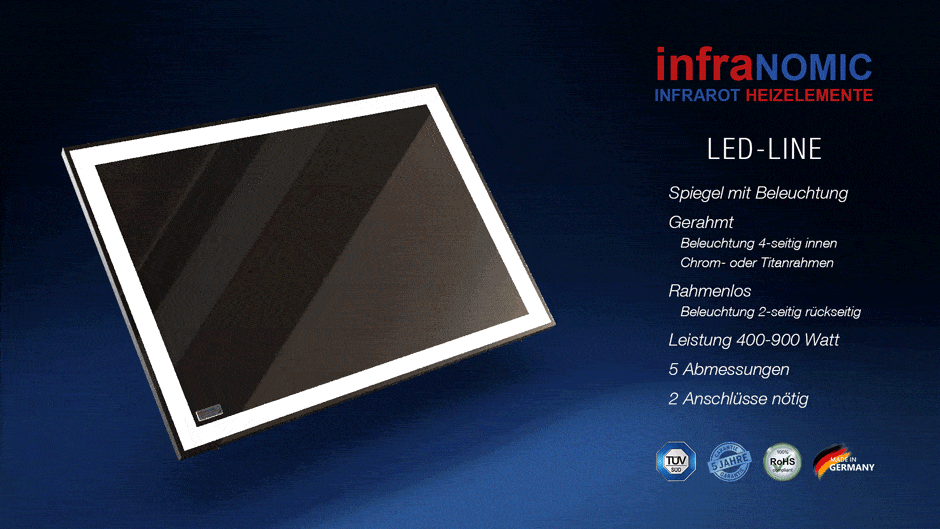 Infranomic LED Line Spiegelheizung mit Rahmen